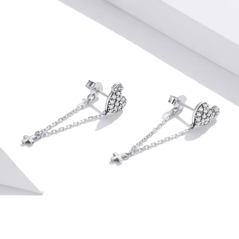 (image for) Pandora Style Angel In White Cross With Love Earrings - SCE969 - View 3