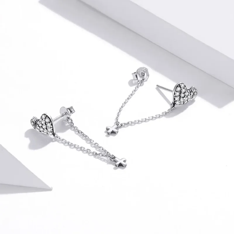 (image for) Pandora Style Angel In White Cross With Love Earrings - SCE969 - View 4