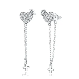 (image for) Pandora Style Angel In White Cross With Love Earrings - SCE969