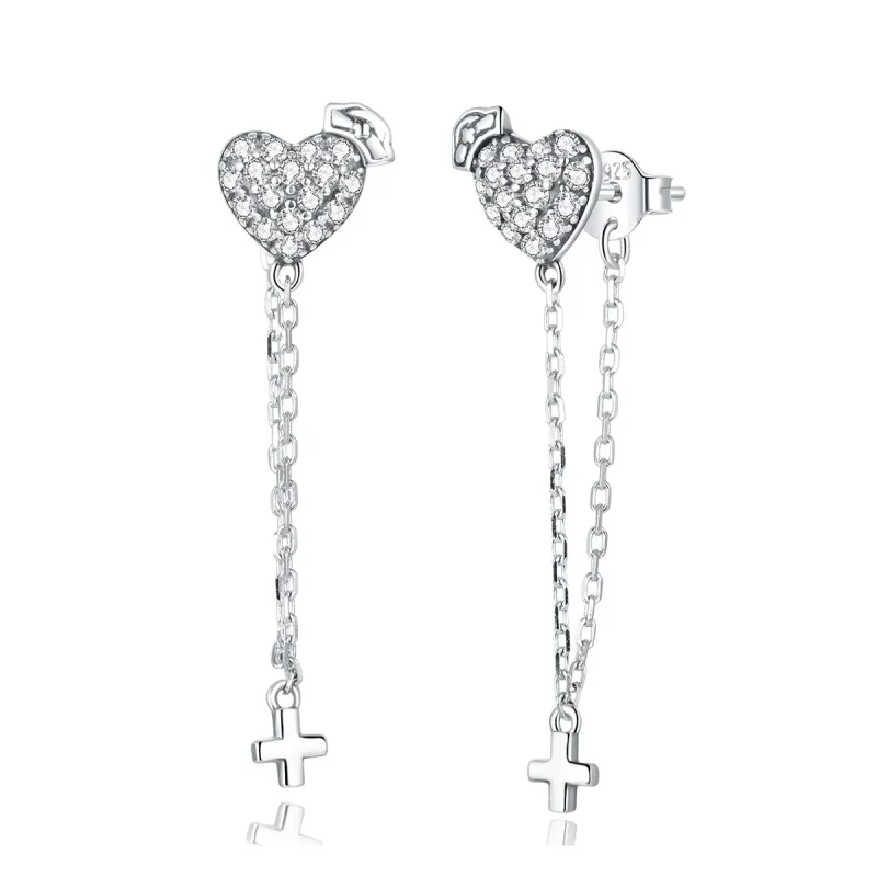 (image for) Pandora Style Angel In White Cross With Love Earrings - SCE969
