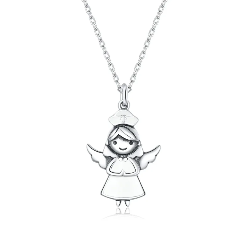 (image for) Pandora Style Angel In White Pendant Necklace - SCN425
