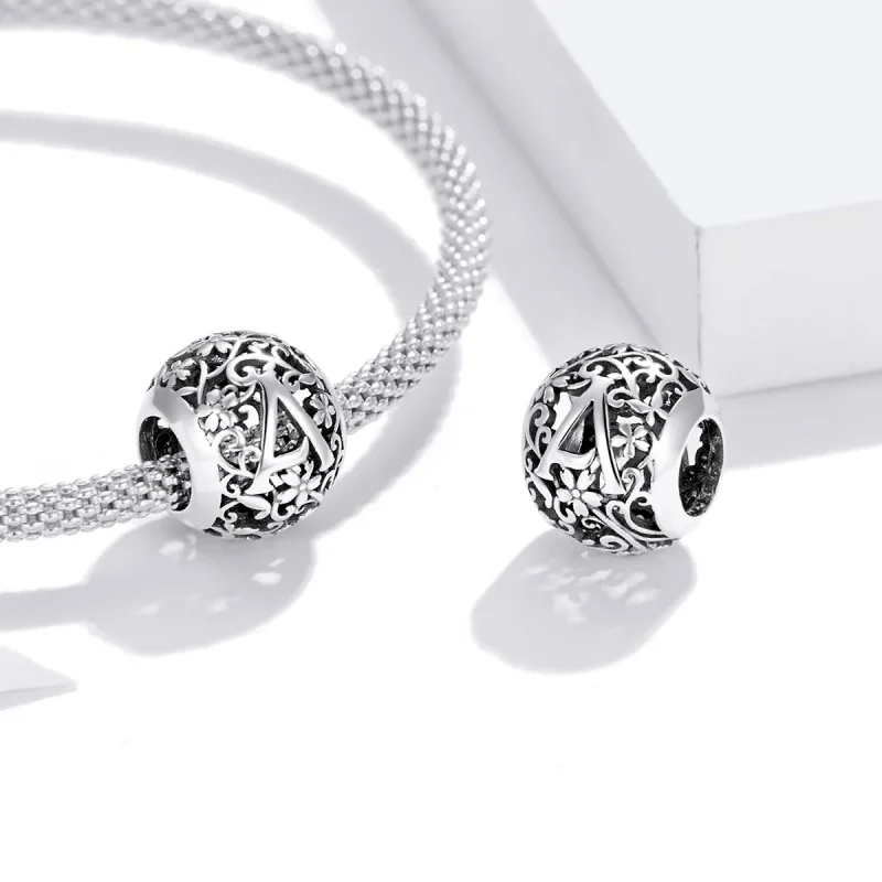 (image for) Pandora Style Openwork Flower Letter A Charm - SCC1444-A - View 4