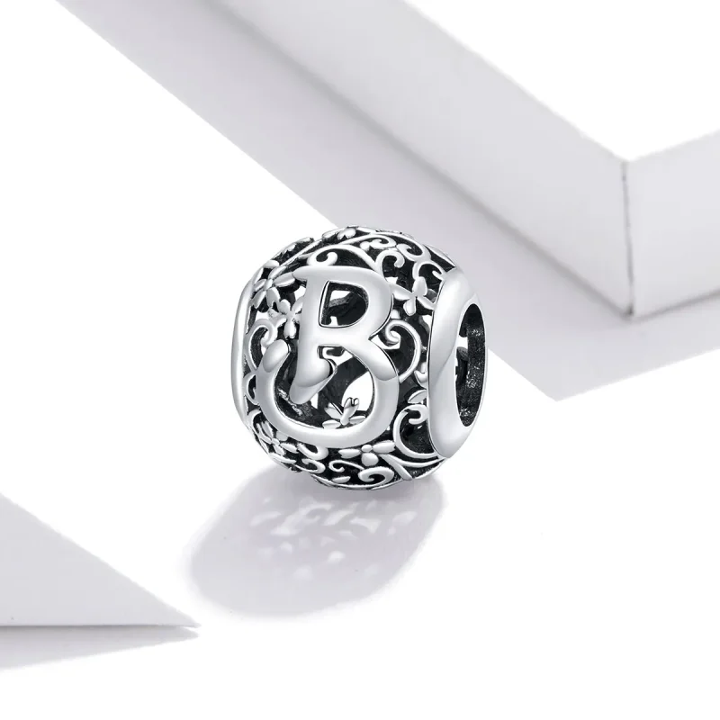 (image for) Pandora Style Openwork Flower Letter B Charm - SCC1444-B - View 2