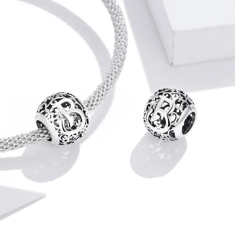 (image for) Pandora Style Openwork Flower Letter B Charm - SCC1444-B - View 4