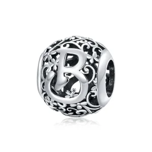 (image for) Pandora Style Openwork Flower Letter B Charm - SCC1444-B 