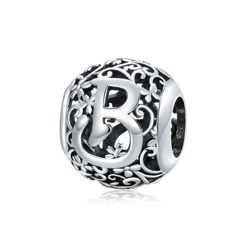 (image for) Pandora Style Openwork Flower Letter B Charm - SCC1444-B 