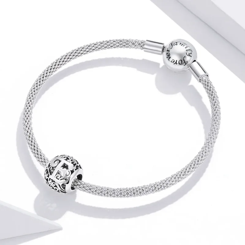 (image for) Pandora Style Openwork Flower Letter E Charm - SCC1444-E - View 3