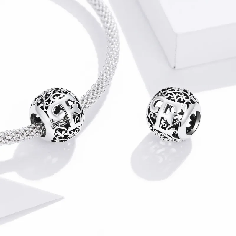 (image for) Pandora Style Openwork Flower Letter E Charm - SCC1444-E - View 4