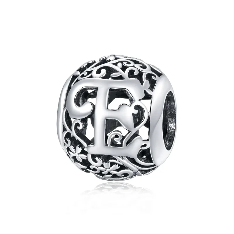 (image for) Pandora Style Openwork Flower Letter E Charm - SCC1444-E 