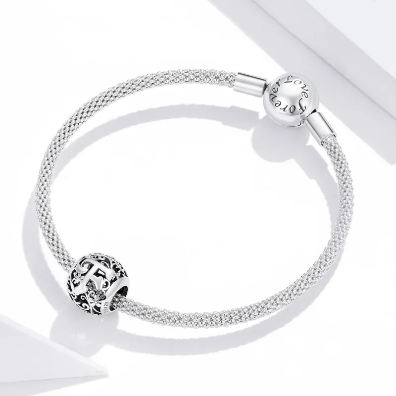 (image for) Pandora Style Openwork Flower Letter F Charm - SCC1444-F - View 3