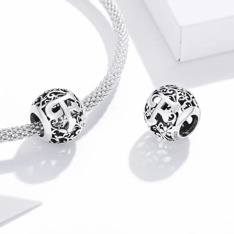 (image for) Pandora Style Openwork Flower Letter F Charm - SCC1444-F - View 4