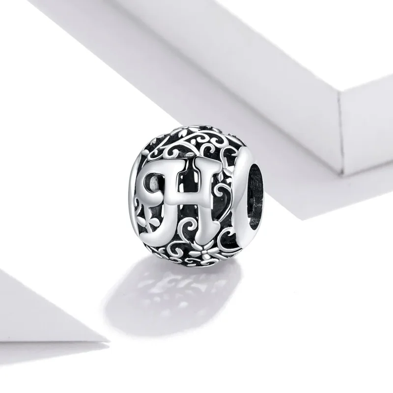 (image for) Pandora Style Openwork Flower Letter H Charm - SCC1444-H - View 2
