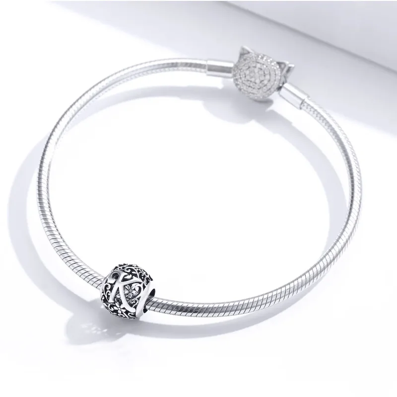 (image for) Pandora Style Openwork Flower Letter K Charm - SCC1444-K - View 3