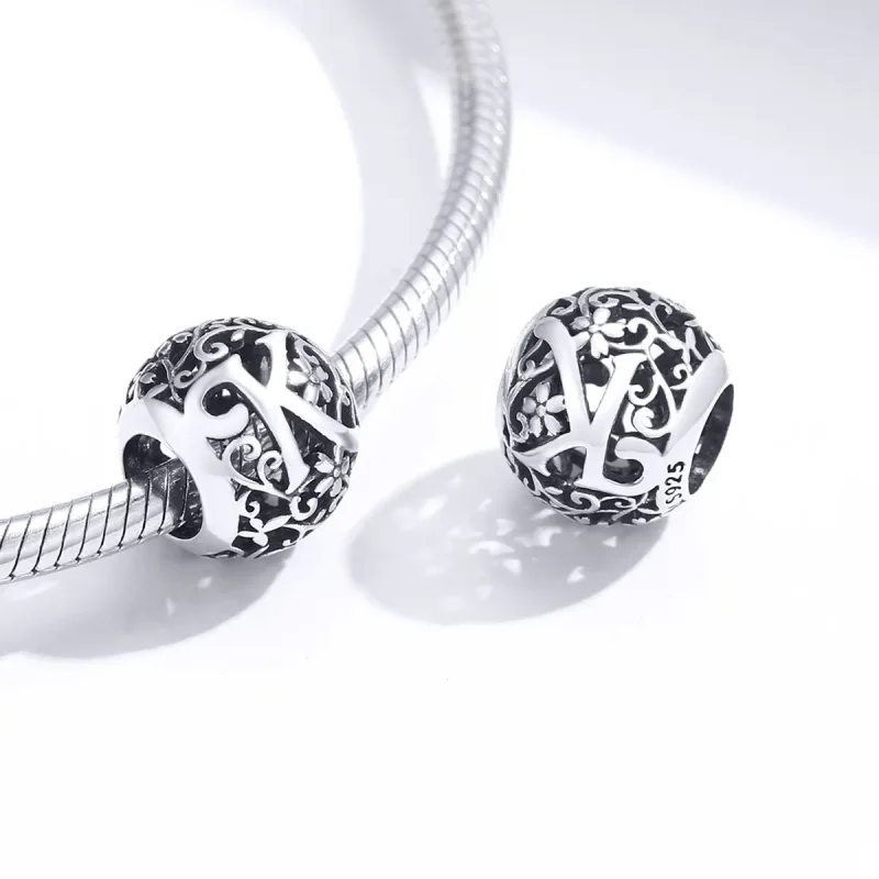 (image for) Pandora Style Openwork Flower Letter K Charm - SCC1444-K - View 4