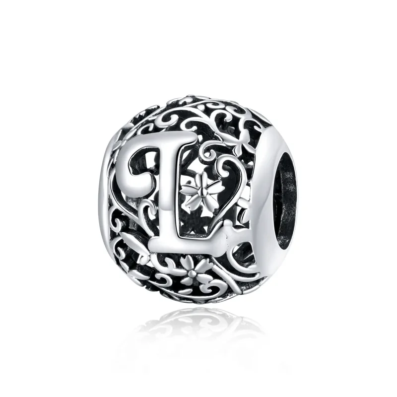 (image for) Pandora Style Openwork Flower Letter L Charm - SCC1444-L 