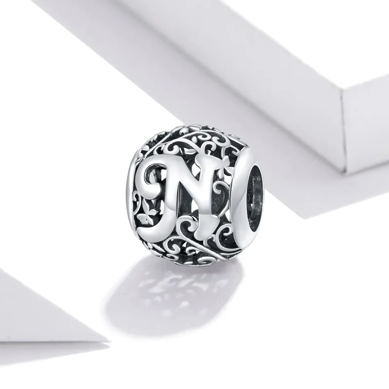 (image for) Pandora Style Openwork Flower Letter N Charm - SCC1444-N - View 2