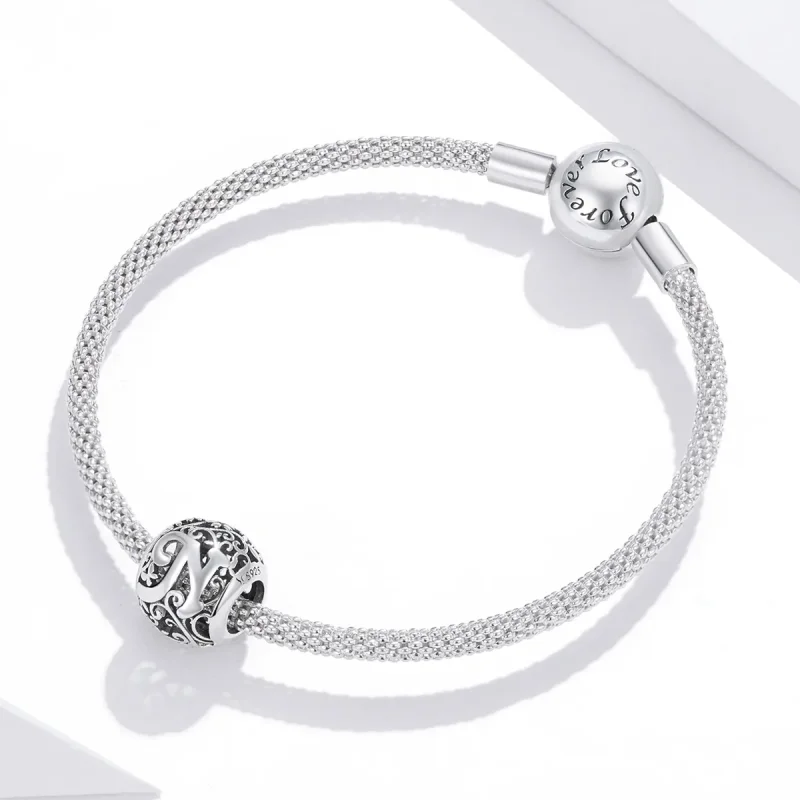 (image for) Pandora Style Openwork Flower Letter N Charm - SCC1444-N - View 3