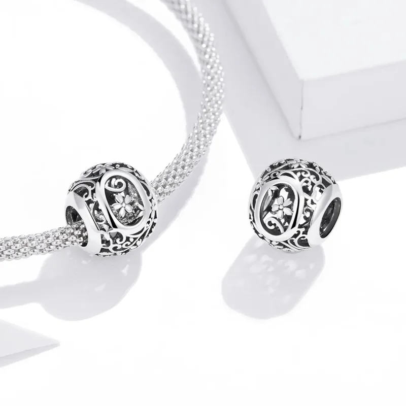 (image for) Pandora Style Openwork Flower Letter O Charm - SCC1444-O - View 4