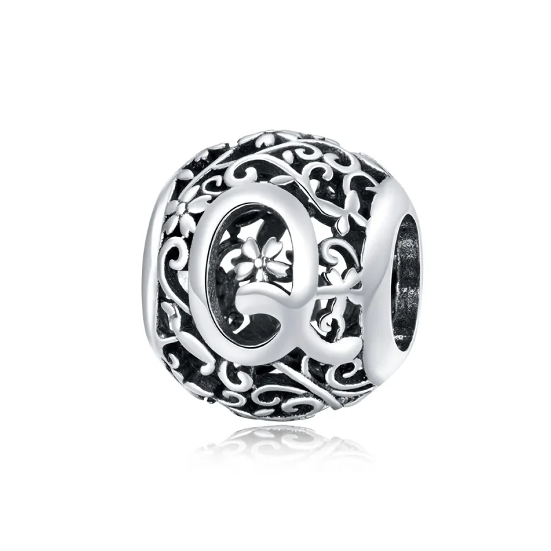(image for) Pandora Style Openwork Flower Letter Q Charm - SCC1444-Q 