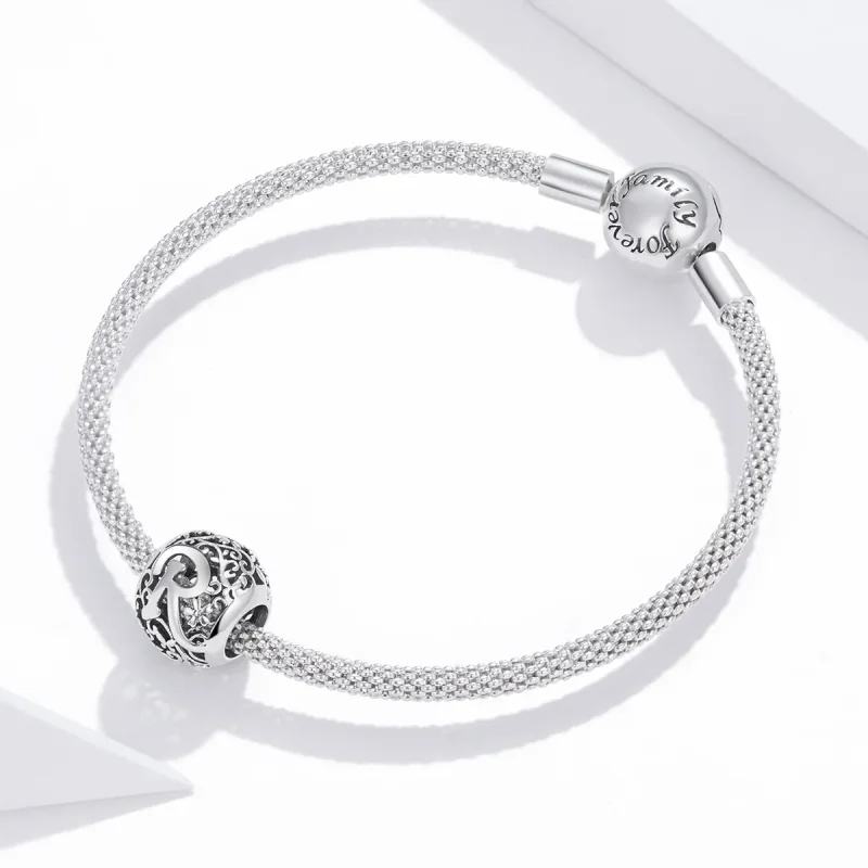 (image for) Pandora Style Openwork Flower Letter R Charm - SCC1444-R - View 3