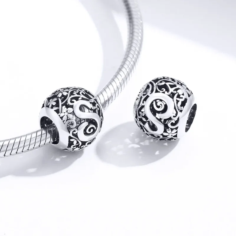 (image for) Pandora Style Openwork Flower Letter S Charm - SCC1444-S - View 4