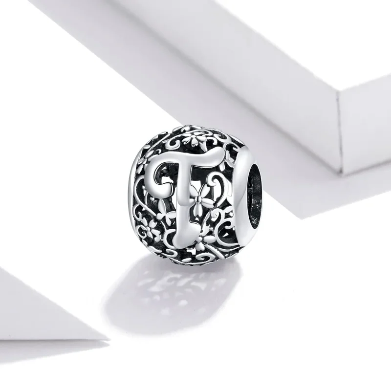 (image for) Pandora Style Openwork Flower Letter T Charm - SCC1444-T - View 2