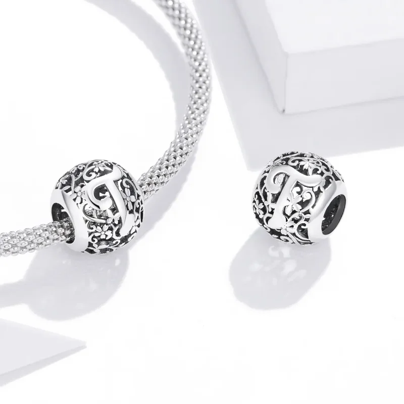 (image for) Pandora Style Openwork Flower Letter T Charm - SCC1444-T - View 4