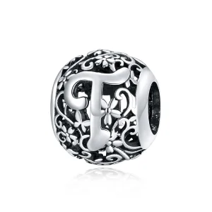 (image for) Pandora Style Openwork Flower Letter T Charm - SCC1444-T 