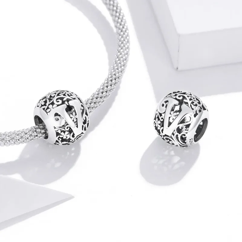 (image for) Pandora Style Openwork Flower Letter V Charm - SCC1444-V - View 4