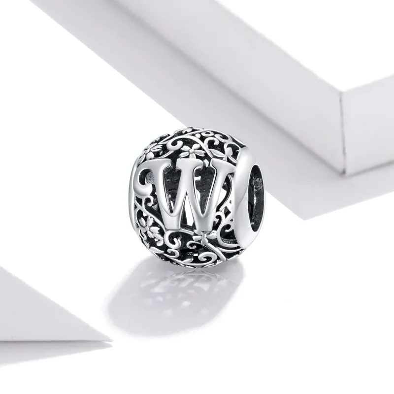 (image for) Pandora Style Openwork Flower Letter W Charm - SCC1444-W - View 2