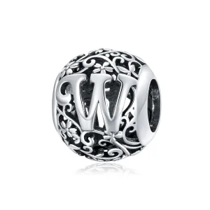 (image for) Pandora Style Openwork Flower Letter W Charm - SCC1444-W 