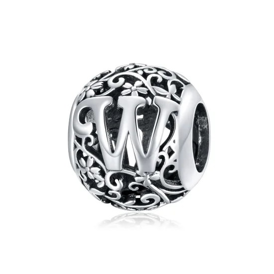 (image for) Pandora Style Openwork Flower Letter W Charm - SCC1444-W 