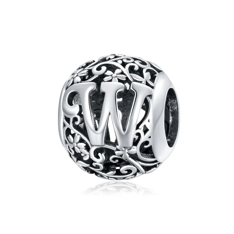 (image for) Pandora Style Openwork Flower Letter W Charm - SCC1444-W 