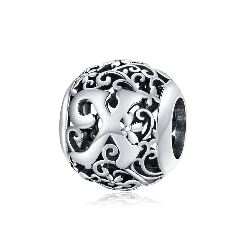 (image for) Pandora Style Openwork Flower Letter X Charm - SCC1444-X 