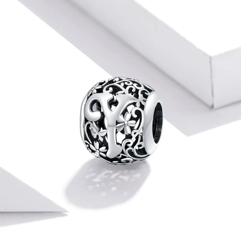 (image for) Pandora Style Openwork Flower Letter Y Charm - SCC1444-Y - View 2