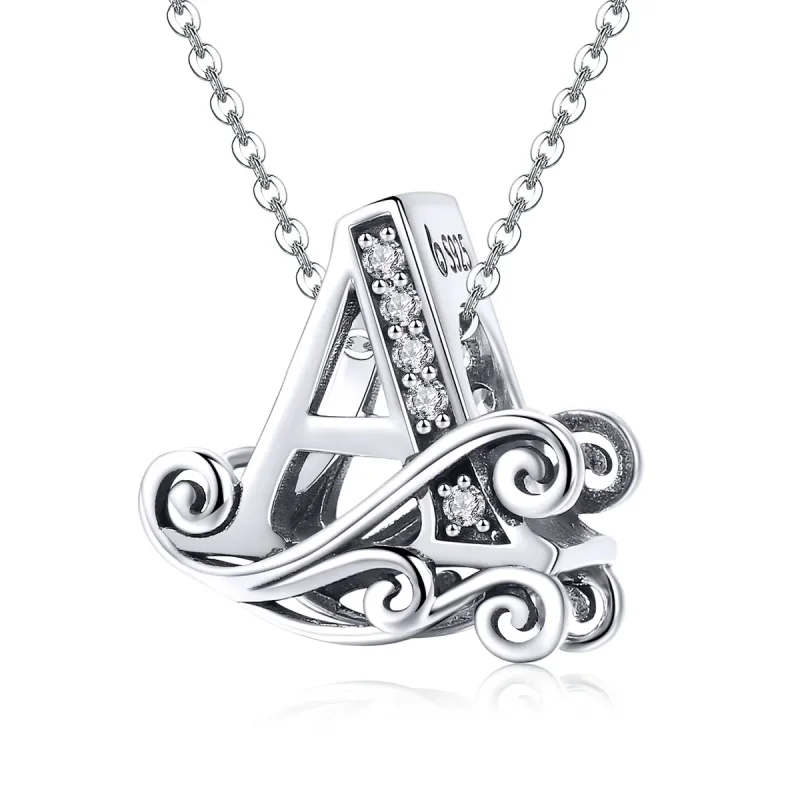 (image for) Pandora Style Sparkling Pavé Flower Letter A Charm - BSC030-A - View 2