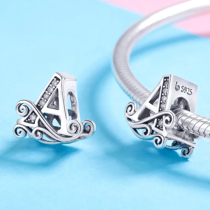 (image for) Pandora Style Sparkling Pavé Flower Letter A Charm - BSC030-A - View 4