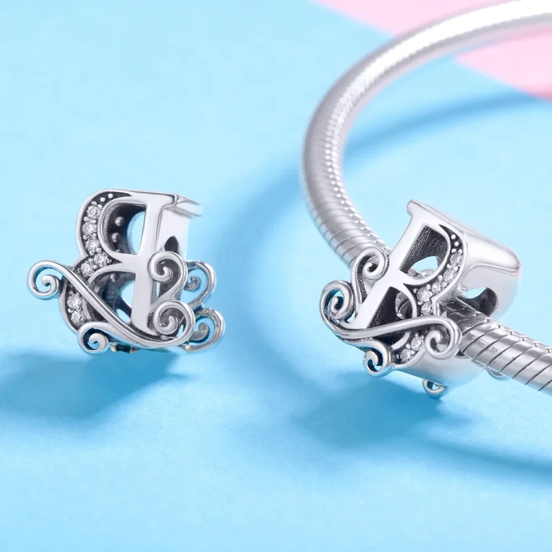 (image for) Pandora Style Sparkling Pavé Flower Letter B Charm - BSC030-B - View 4