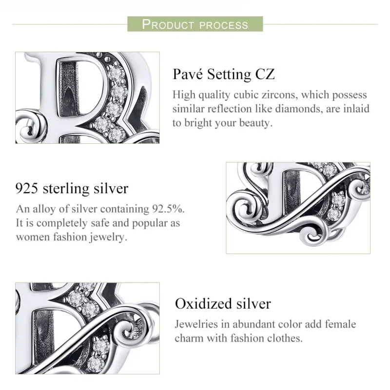 (image for) Pandora Style Sparkling Pavé Flower Letter B Charm - BSC030-B - View 6