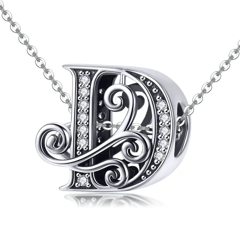 (image for) Pandora Style Sparkling Pavé Flower Letter D Charm - BSC030-D - View 2
