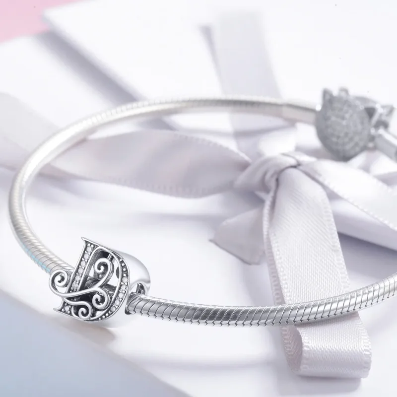 (image for) Pandora Style Sparkling Pavé Flower Letter D Charm - BSC030-D - View 3