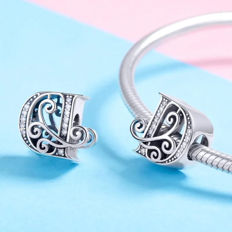 (image for) Pandora Style Sparkling Pavé Flower Letter D Charm - BSC030-D - View 4