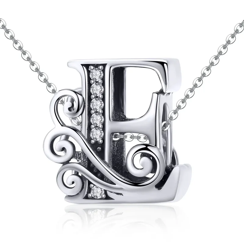 (image for) Pandora Style Sparkling Pavé Flower Letter E Charm - BSC030-E - View 2
