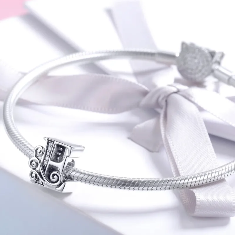 (image for) Pandora Style Sparkling Pavé Flower Letter E Charm - BSC030-E - View 3