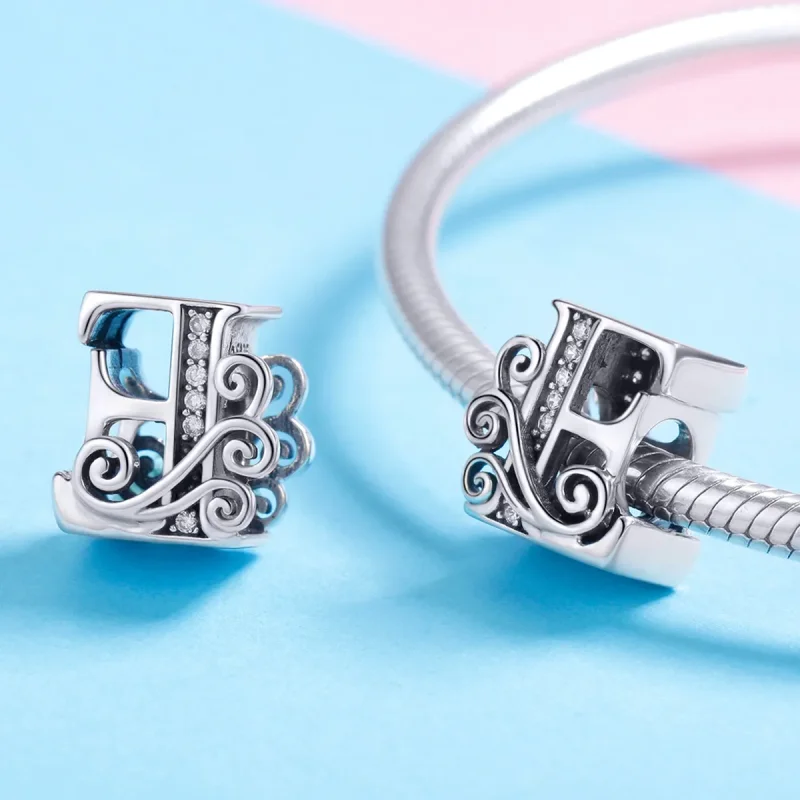 (image for) Pandora Style Sparkling Pavé Flower Letter E Charm - BSC030-E - View 4