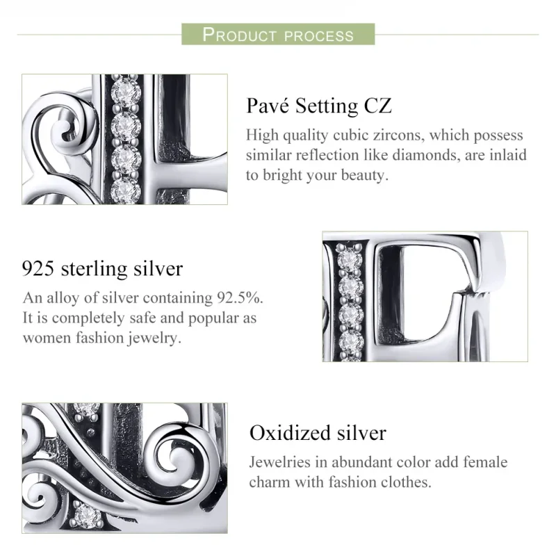 (image for) Pandora Style Sparkling Pavé Flower Letter E Charm - BSC030-E - View 6