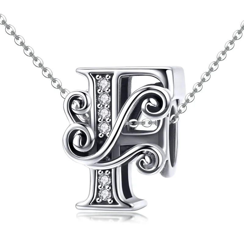 (image for) Pandora Style Sparkling Pavé Flower Letter F Charm - BSC030-F - View 2