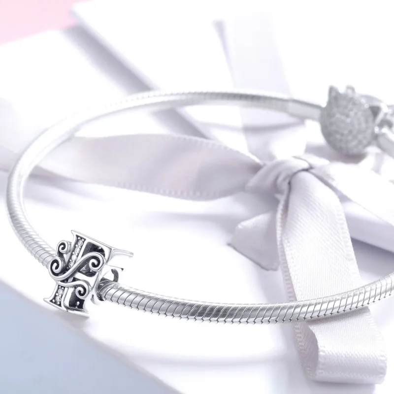 (image for) Pandora Style Sparkling Pavé Flower Letter F Charm - BSC030-F - View 3