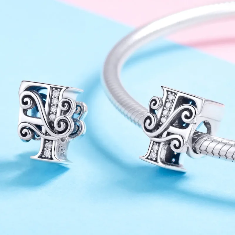 (image for) Pandora Style Sparkling Pavé Flower Letter F Charm - BSC030-F - View 4