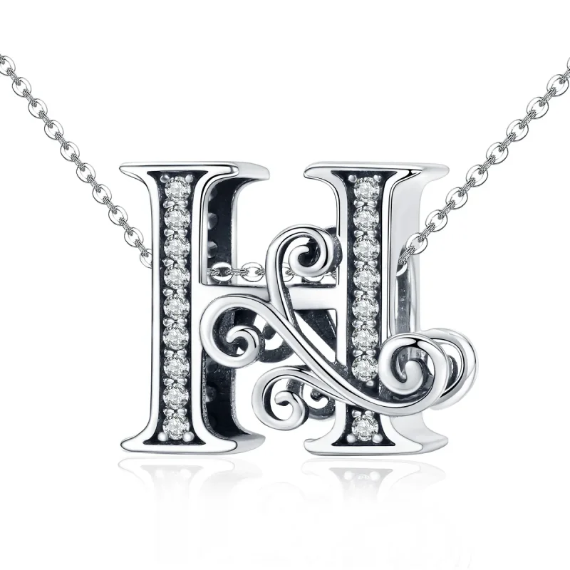 (image for) Pandora Style Sparkling Pavé Flower Letter H Charm - BSC030-H - View 2